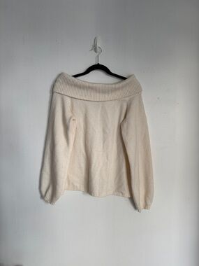 & Other Stories Cream Off-the-Shoulder Ribbed-Neck Sweater
